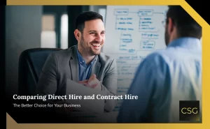 Business people discussing Direct Hire vs Contract Hire hiring options